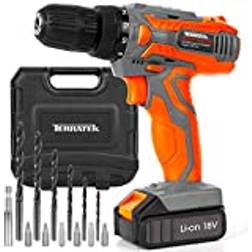 Terratek Cordless Drill Driver Set 18V/20V-Max Li-Ion with Carry Case, Electric Screwdriver, Accessory Kit, LED Work Light, Quick Change Battery & Charger Included 13 Piece Set