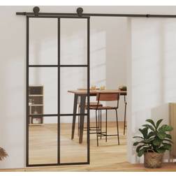 vidaXL with Hardware Set ESG 90x205 cm Black Sliding Door (90x)