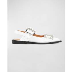Ganni Feminine Buckle Ballerina Flats - Off-White