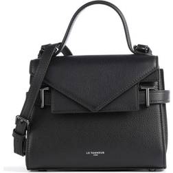 Le Tanneur Emily Small Double Flap Handbag in Grained Leather - Black