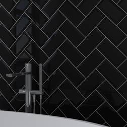 GoodHome GoodHome Trentie Black Gloss Metro Ceramic Wall Tile, Pack Of 40, L200mm W100mm
