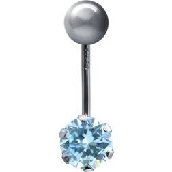 Jewelco London 9ct White Gold Blue CZ Solitaire Banana Belly Bar Piercing 10mm JBJ133 Silver One