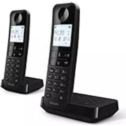Philips Schnurlostelefon D2752B/12 DECT 2 Mobilteile Haustelefon Festnetz Rufnummernerkennung Schwarz