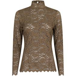 Neo Noir Liza Laceflower Blouse - Dark Taupe