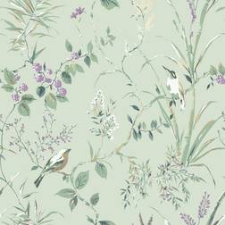 Crown Mariko Bird Floral Wallpaper Green M1552