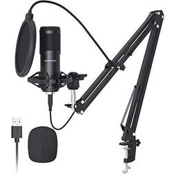 Sudotack USB Streaming Podcast PC Microphone professional 192KHZ24Bit Studio Cardioid Condenser Mic Kit with sound card Boom Arm Mount Pop Filter for