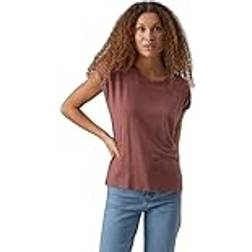 Vero Moda Damen Einfarbiges Stretch T-Shirt Basic Rundhals Top Oberteil Tief Angesetzte Schultern VMAVA