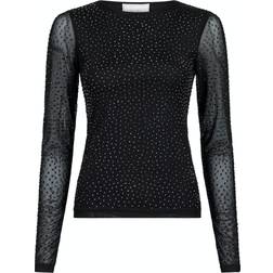 Neo Noir Basira Stone Mesh Blouse - Black