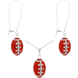 Game Time Bling Mini Football Necklace & Earring Gift Set - Silver/Red/Transparent