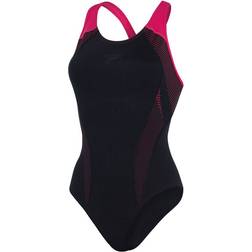 Speedo Plastisol Laneback Badeanzug Schwarz/Rot für Damen