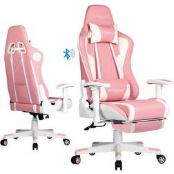 GTPLAYER GTRACING Gaming Chair with Speakers Bluetooth and Footrest in Home Leather Office Chair Pink