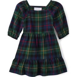 The Children's Place Girl's Matching Family Plaid Flannel Tiered Dress - Green