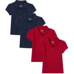 The Children's Place The Children's Place Baby Toddler Girls Short Sleeve Ruffle Pique Polo, Ruby/Tidal Pack, 4T