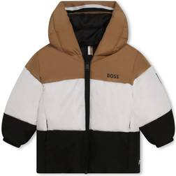 BOSS Kid's Water Repellent Puffer Jacket with Signautre Stripe Colours - Chocolate Brown (J06274)