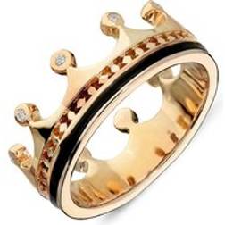 C. W. Sellors 18ct Rose Gold Whitby Jet Diamond Tiara Patterned Band Ring