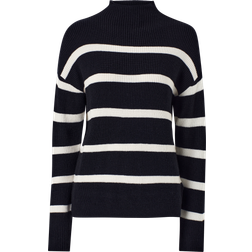 Vila VIRil Mockneck L/S Knit Rib Top - Musta/Valkoinen