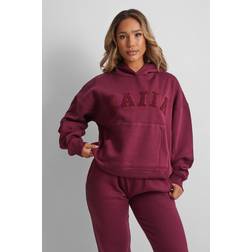 Public Desire Kaiia Slogan Oversized Hoodie Deep Burgundy
