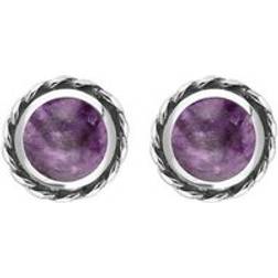 C. W. Sellors 18ct White Gold Blue John Round Twist Edge Stud Earrings