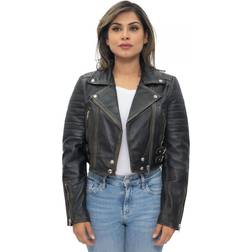 Infinity Leather Infinity Leather Womens Cropped Brando Biker Jacket-Damascus Black