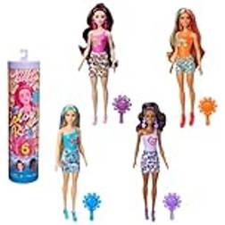 Barbie Color Reveal-docka och tillbehör med sex överraskningar vid uppackning, Rainbow-serien med färgförändrande överdel, 60-talsinspirerade, HRK06