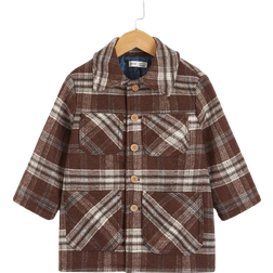 Shein Toddler Boys Tartan Print Patch Pocket Overcoat