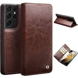 Qialino Classic Samsung Galaxy S21 Ultra 5G Läder Plånboksfodral Brun