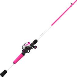 Zebco Roam Baitcast Reel and Fishing Rod Combo, 6-Foot 6-Inch 2-Piece Fiberglass Fishing Pole with Split-Grip MaxTac Rod Handle, Lightweight Graphite Frame, Right-Hand Retrieve, Pink