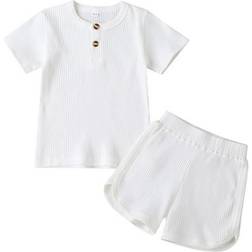 Kid's Short Sleeve Tops & Short Pants 2-piece Suits - White