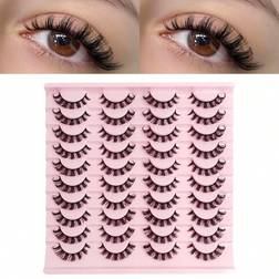 Shein 20 Pairs Fluffy Wispy Russian Strip Lashes D Curl Faux Mink Lashes For Long-Lasting, Natural-Looking Eyelashes
