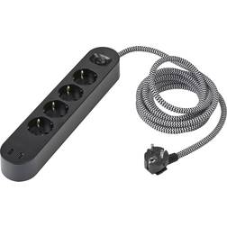 IKEA KOPPLA Grenuttag m 4 hål och 2 USB-portar, svart/vit/textil, 3.0 m