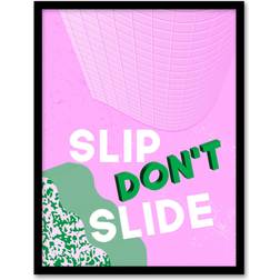Wee Blue Coo Slip Don't Slide Quote Bold Pink Green Framed Art 30.5x40.6cm
