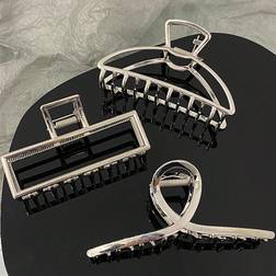 Shein 3pcs Women's Silver-Colored Metal Hair Claw Set