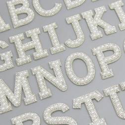 Shein 26 English Letters Faux Pearl Rhinestone Patches For Clothes A-Z Alphabet Pearl Rhinestones Applique Sew On/Glue On Patches DIY Name