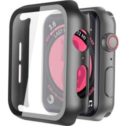 Piuellia Hard Case with Screen Protector for Apple Watch 44mm Series SE2/SE/6/5/4 2-Pack Black
