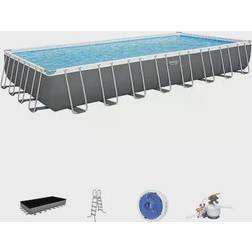 Bestway Power Steel 31'4" X 16' X 52" Rectangular Above Ground Swimming Pool Set, Grey