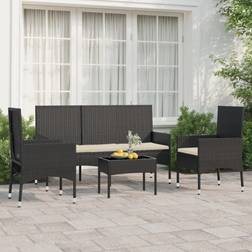 vidaXL 4-tlg Garten-Lounge-Set mit Kissen Schwarz Poly Rattan Lounge-Set