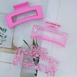 Shein 3pcs Colorful Heart Printed Transparent Claw Hairpin