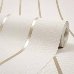 I Love Wallpaper Stripe Panel Wallpaper Cream, Gold Full Roll Neutral