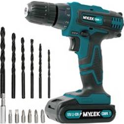 Mylek 18V Cordless Drill Li-Ion Screwdriver Set and 13 Piece Combi Accessory Kit Blue/Black