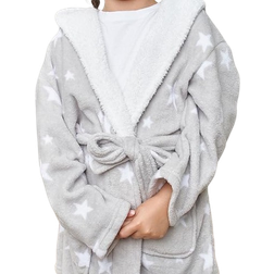 Dreamscene Kid's Star Print Coral Sherpa Fleece Robe - Silver