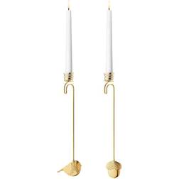 Georg Jensen Acorn & Winter Bird 2018 Gold Lysestage 16.5cm 2stk