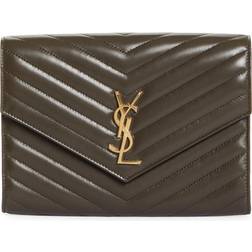 Saint Laurent YSL Flap Quilted Leather Clutch Bag - Light Musk