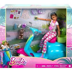 Barbie Fashionistas Doll & Scooter Travel with Pet Puppy & Themed Accessories