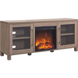 Henn&Hart Log Fireplace Antiqued Gray Oak TV Bench 58x25"