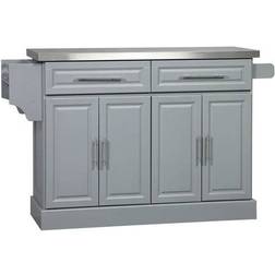 Homcom Rolling Kitchen Island Grey Storage Cabinet 57x36"