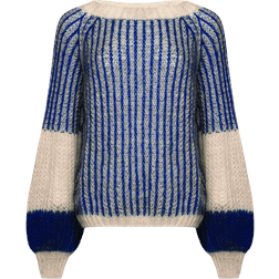 Noella Liana Knit Sweater - Cream/Cobalt Blue