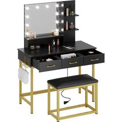 Bestier Makeup Vanity Sets with Hooks Black Dressing Table 17.7x39.4"