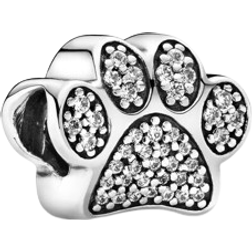 Pandora Sparkling Paw Print Charm - Silver/Transparent