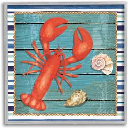 Stupell Industries Lobster And Shells Coastal Blue/Red/White Framed Art 24x24"