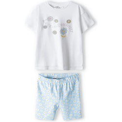 Minoti Girl's Printed T-shirt & Cycle Short Set - Light Blue/White